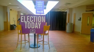 SGA voting booths can be found on the second floor of the UC.  Photo by Ceillie Simkiss