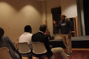 Amir Windom talks to students about flexing purpose, not power. Photo by Kelley Canaday.