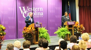 Republican Mark Meadows and Democrat Tom Hill were the first to debate on WCU this election year. Photo by Alina Voronenko.