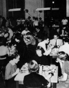 The college cafeteria in Moore Dormitory in the 1950's. 