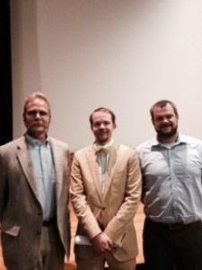 From left to right: Dr. David Dorondo, from WCU, Dr. Waitman Wade Beorn, Executive Director of Virginia Holocaust Museum, and Dr. Robert Ferguson from WCU after the lecture on the Holocaust in Ukraine, Sept. 17, 2015. Photo by Chad Grant. 
