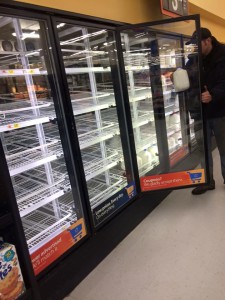 Hardly any milk left at Walmart in Sylva due to Jonas. Photo by Mary Mazzucco.