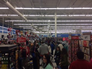 The checkout lines in Walmart were spilling into the store Thursday, Jan. 21. Photo by Bradley Lucore.