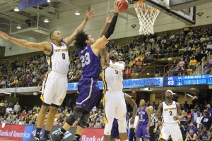 Catamount Forward, Justin Browning drives to the rim, March 6, 2016. Photo by Chad Grant. 
