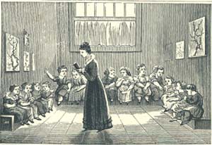 A young teacher instructs her students, via American Antiquarian