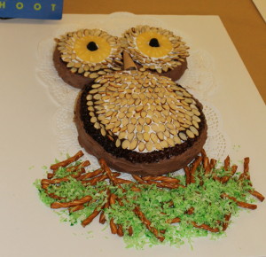 The best visual winner, Shirley Beck, created an owl cake in representation of Hoot. Photo by Haley Smith