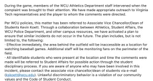 Except from the email sent to WCU Students and Faculty from Randy Eaton.
