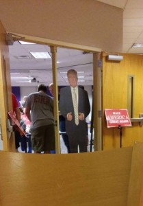 College Republicans sponsor their own viewing party featuring a life-size cardboard cut out of Donald Trump. Photo by: Lauren Stogner