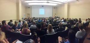 The seats of Bardo filled with students for the guest lecture of art historian, Dr. Karen Britt. Photo by: Ashley Kairis
