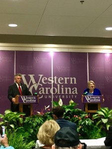 Republican Incumbent Jim Davis(left) and Democrat Jane Hipp(right) debated at WCU, October 27, 2016. Photo by Chad Grant. 