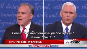 Mike Pence and Tim Kaine agree of criminal justice reform in the Vice Presidential debate. Photo Courtesy of U.S. Justice Action Network