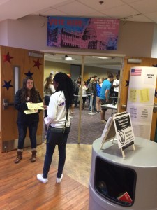Student volunteer, Kristina White, helping students get prepared to vote, Oct. 27, 2016. Photo by Amber Degree. 
