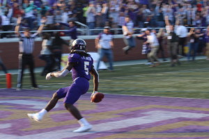 Terryon Robinson walking in the touchdown that pushed the WCU back in front of VMI. Photo By Calvin Inman